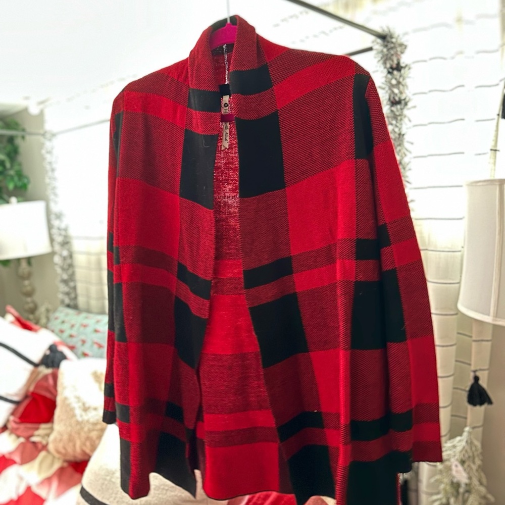 Buffalo Plaid open knit cardigan